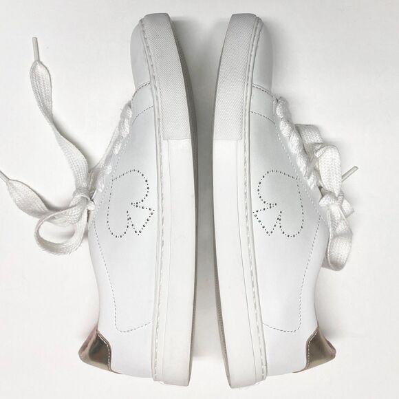 Kate Spade Angelise Leather Silhouette Sneakers Size 8.5B White Gold Lace-up - Picture 6 of 9